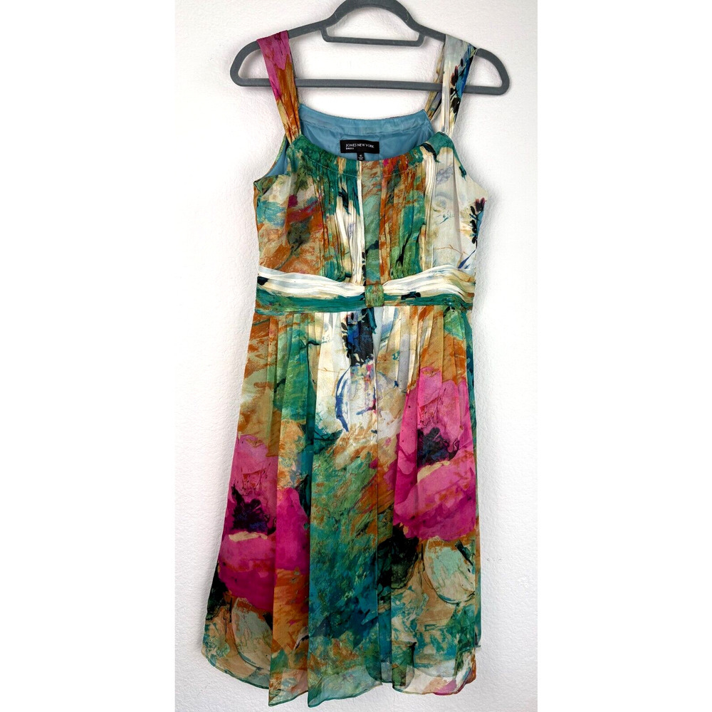 Jones New York 100% Silk Floral Feminine Chic Spring Fairycore Flowy Dress Sz 10
